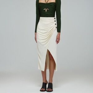 Self-Portrait ivory wrap midi Button-Accent  Skirt❤️‍🔥NEW